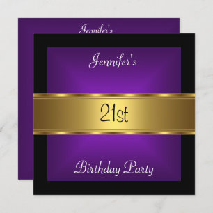 Invitation 21e anniversaire de fête Purple Gold