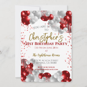 Invitation 21e Anniversaire de la fête Ballons rouges