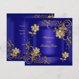 Invitation 21e Anniversaire de la fête Royal Blue Gold Diamon