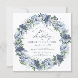 Invitation 21e anniversaire Dusty Blue Flower Wreath
