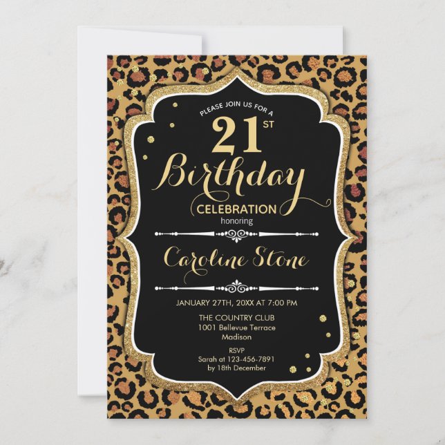 Invitation 21e anniversaire - Empreinte de léopard (Devant)