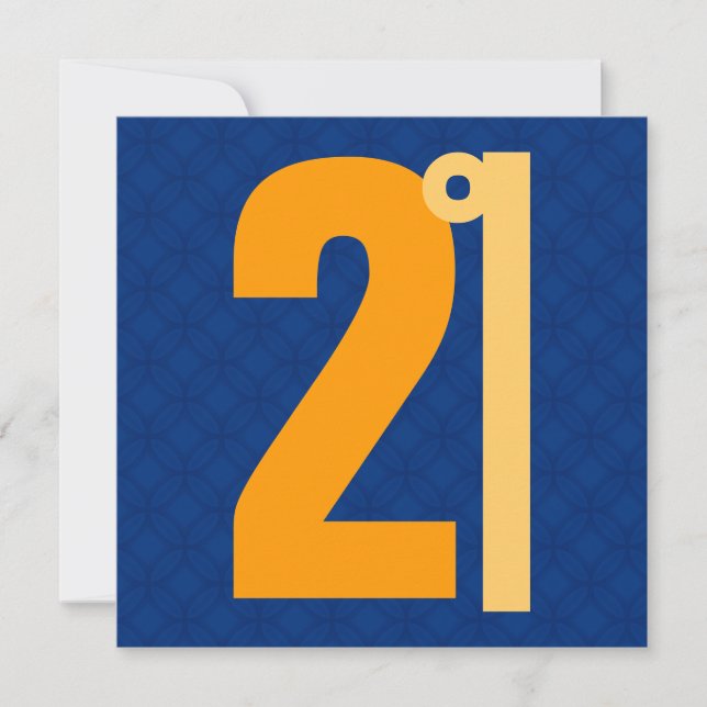 Invitation 21e Anniversaire Énorme Nombre Bleu et Or W1128 (Devant)