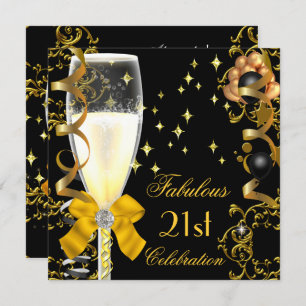 Invitation 21e Anniversaire Fabuleux Champagne Gold Black