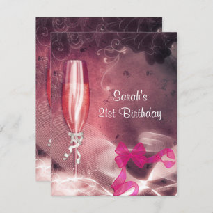 Invitation 21e Anniversaire Fête Champagne Rose Bow en verre