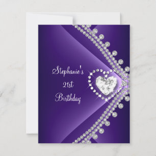 Invitation 21e Anniversaire Fête de Coeur Violet Diamant Bijo
