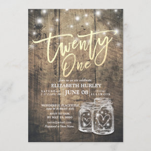 Invitation 21e Anniversaire Fête Mason Jars Chaîne Lumières B