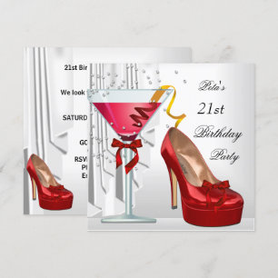 Invitation 21e Anniversaire Fête Rouge Blanc Cocktail Chaussu
