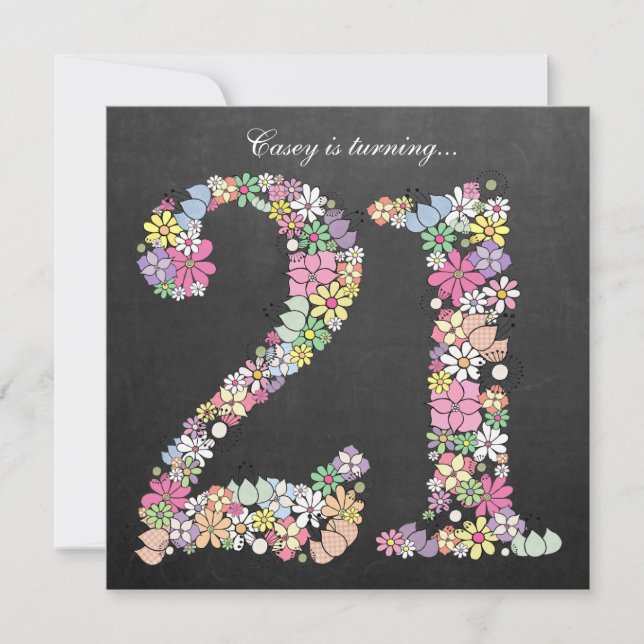 Invitation 21e Anniversaire Fête Spring Chalkboard Custom (Devant)