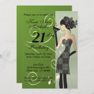 Invitation 21e anniversaire fille fête Bash - Vert