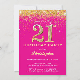 Invitation 21e anniversaire Hot rose et Parties scintillant o