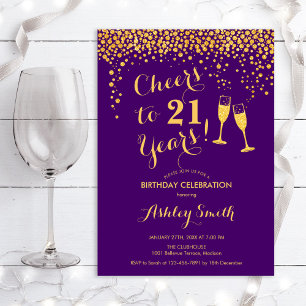 Invitation 21e Anniversaire - Joyeux À 21 Ans D'Or Violet
