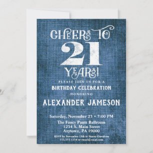Invitation 21e Anniversaire Linen Bleu Bravo Rusti