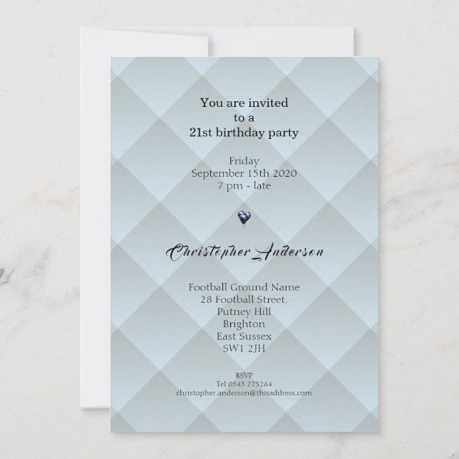 Invitation 21e anniversaire Lumière Bleu Faux Plids (Dos)