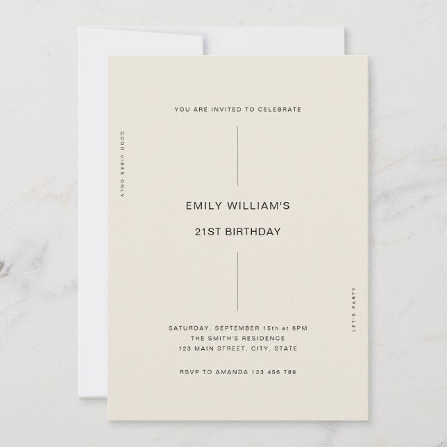 Invitation 21e anniversaire minimal moderne (Devant)