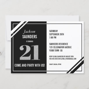 Invitation 21e anniversaire moderne Black and White Party