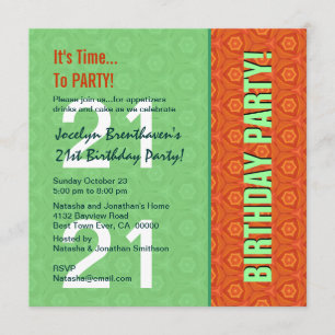 Invitation 21e anniversaire Moderne Bright Green et Orange W8