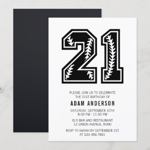 Invitation 21e anniversaire moderne noir et blanc
