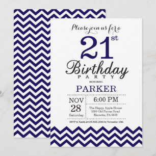 Invitation 21e anniversaire Navy Blue Chevron