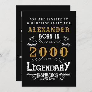 Invitation 21e Anniversaire Né 2000 Black Gold Retro Vintage