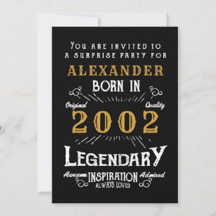Invitation 21e anniversaire Né 2002 Black Gold Retro