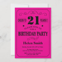 Invitation 21e anniversaire Noir et rose chaud