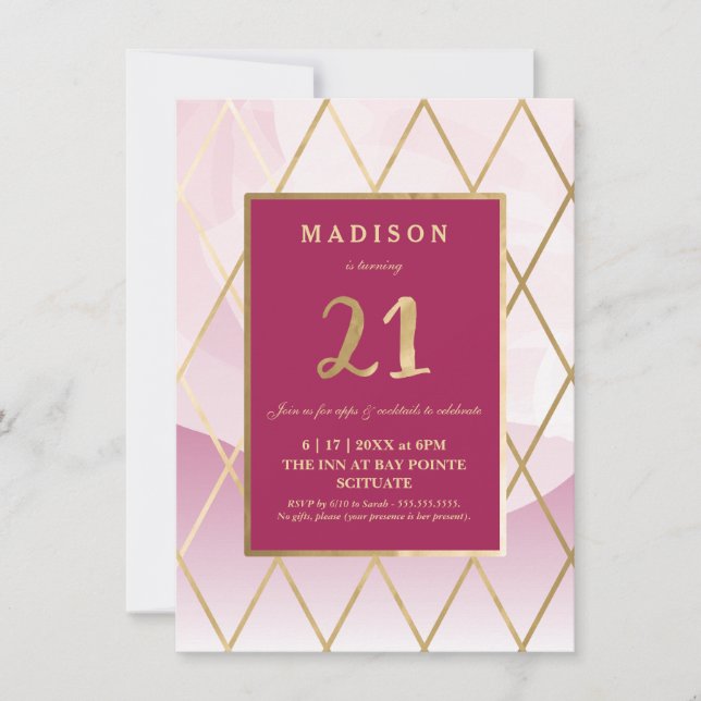 Invitation 21e Anniversaire - Or, Elégant, tendanc (Devant)