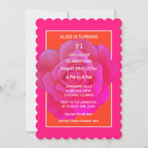 Invitation 21e anniversaire Orange Rose Rose Floral Fille mod