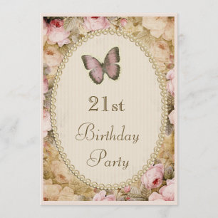 Invitation 21e anniversaire Papillon Vintage Rose, notes de m