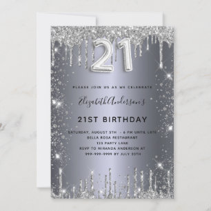 Invitation 21e anniversaire parties scintillant argent