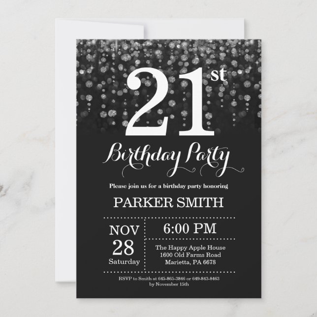 Invitation 21e anniversaire Parties scintillant d' (Devant)