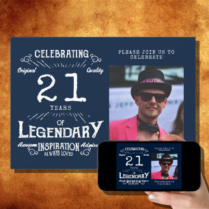 Invitation 21e anniversaire Photo Blue Vintage