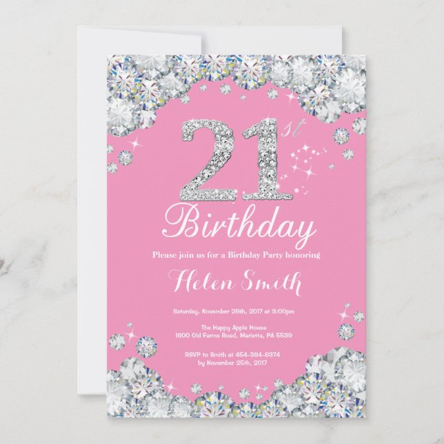 Invitation 21e anniversaire Pink and Silver Diamon (Devant)