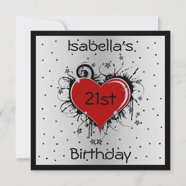 Invitation 21e anniversaire Red Heart on Black & W (Devant)
