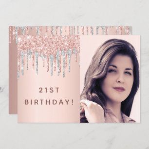 Invitation 21e anniversaire rose or parties scintillant photo