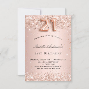 Invitation 21e anniversaire rose parties scintillant blush or