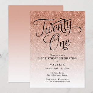 Invitation 21E Anniversaire Rose Parties scintillant Or Invit
