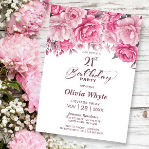 Invitation 21e anniversaire Rose Rose Floral Party