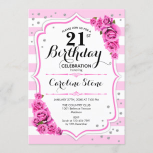 Invitation 21e anniversaire - Rose White Stripes Rose