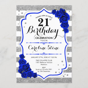 Invitation 21e anniversaire - Royal Blue Silver White Stripes
