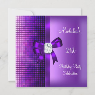 Invitation 21e Anniversaire Séquins de Diamant Violet Bow