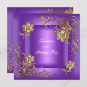 Invitation 21e Anniversaire Soirée Diamant Or Purple Or