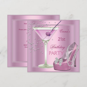 Invitation 21e Anniversaire Soirée Martini Rose Haut talon Ch