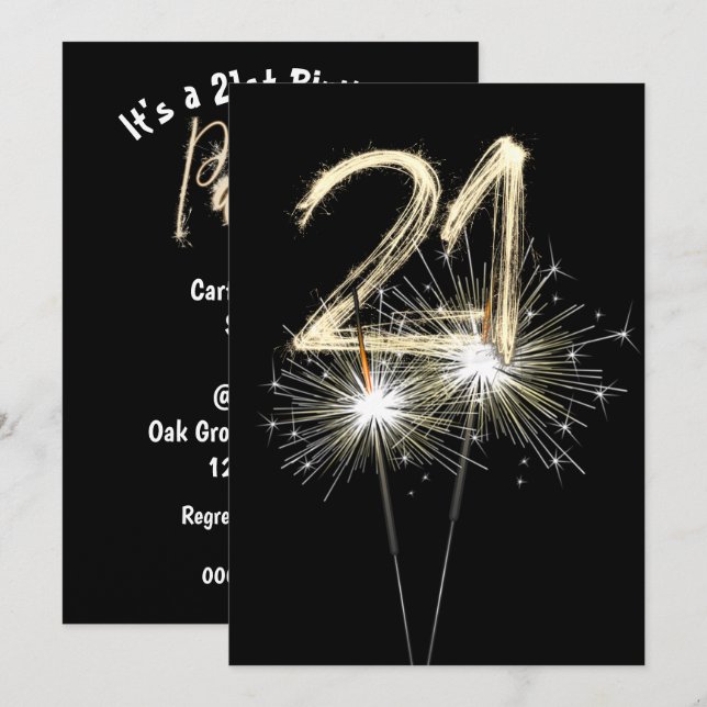Invitation 21e anniversaire Sparklers de fête (Devant / Derrière)