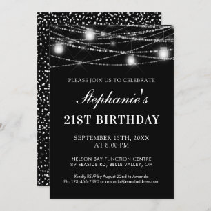 Invitation 21e Anniversaire String Lights Jars Noir Blanc