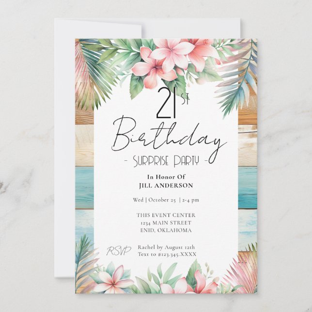 Invitation 21e anniversaire Surprise Party Tropical (Devant)