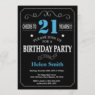 Invitation 21e anniversaire Tableau noir et bleu