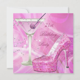 Invitation 21e Anniversaire White Pink Martini Chaussure