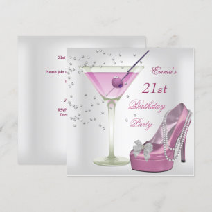 Invitation 21e Anniversaire White Pink Martini Chaussures