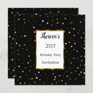 Invitation 21e Black Gold Stars Anniversaire