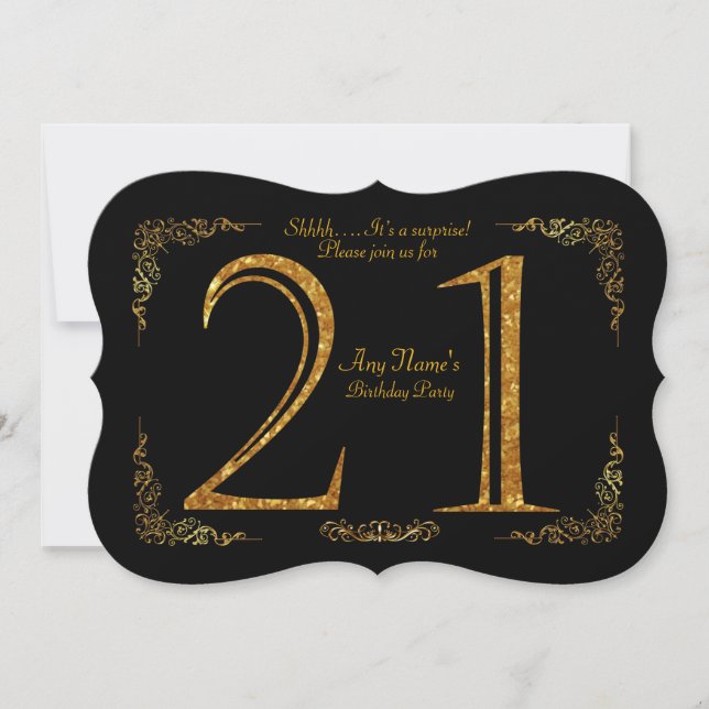 Invitation 21e,Fête d'anniversaire 21e,grand Gatsby,noir & or (Devant)